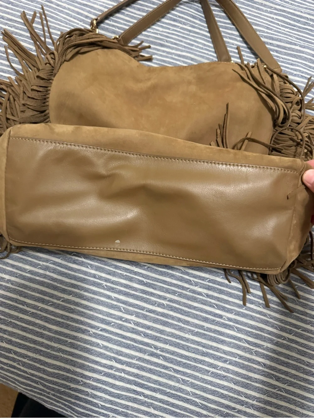 Tory Burch Suede Leather Tote with Logo-Print Interior